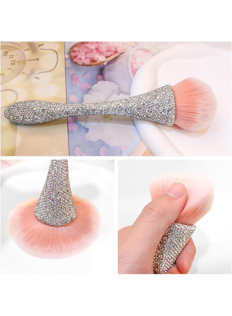 1 white glittering rhinestone nail brush acrylic nail to brush loose face cosmetics mixture foundation make-up powder makeup brush nail trimming cleaning tool - Image 2